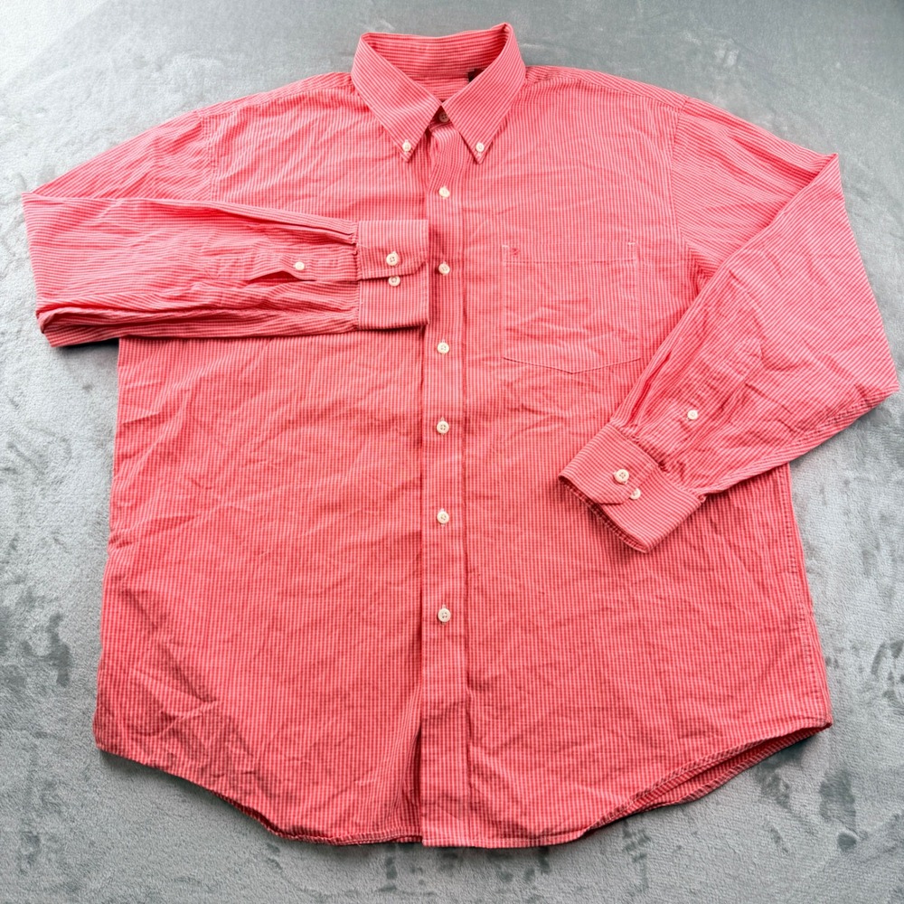 IZOD Luxury Sport Men's Large Red White Gingham Button Down Shirt Long Sleeve